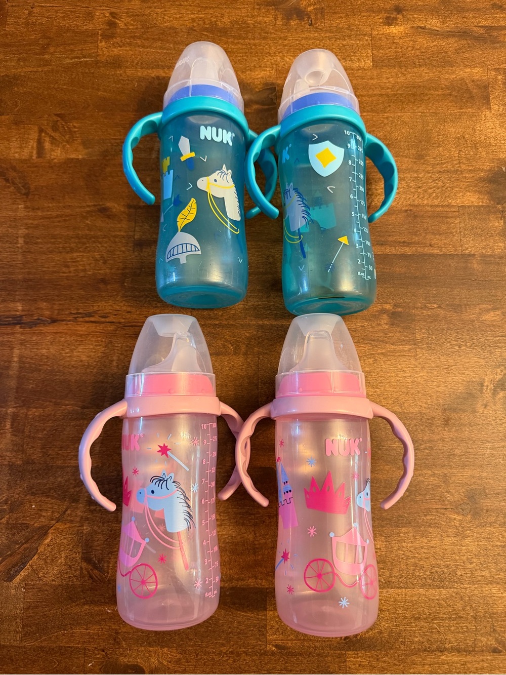 NUK 4-Pack No-Spill 10oz Sippy Bottles - Teal & Pink